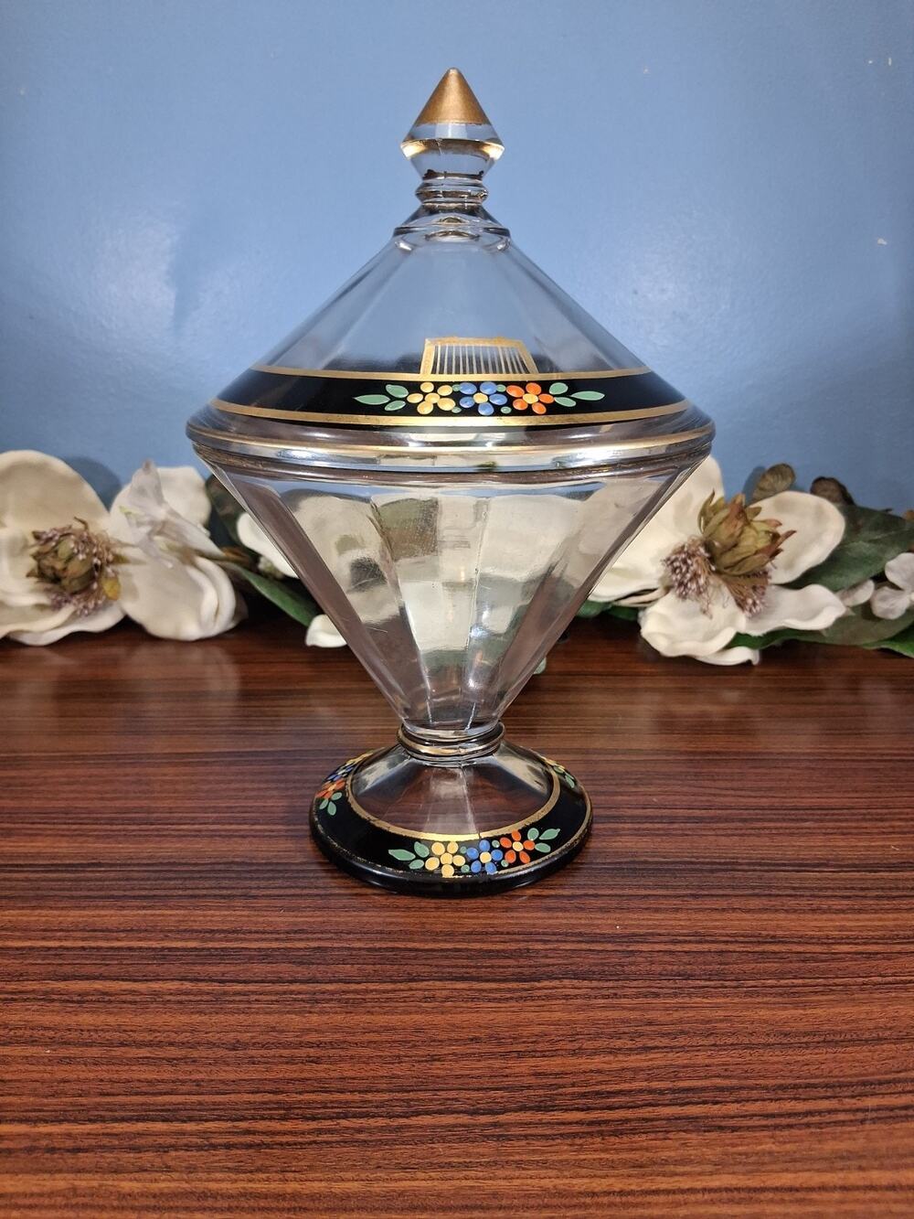 Vintage Westmoreland Glass Candy Dish 1920s Art Deco Enamel Fancy Preppy Fun